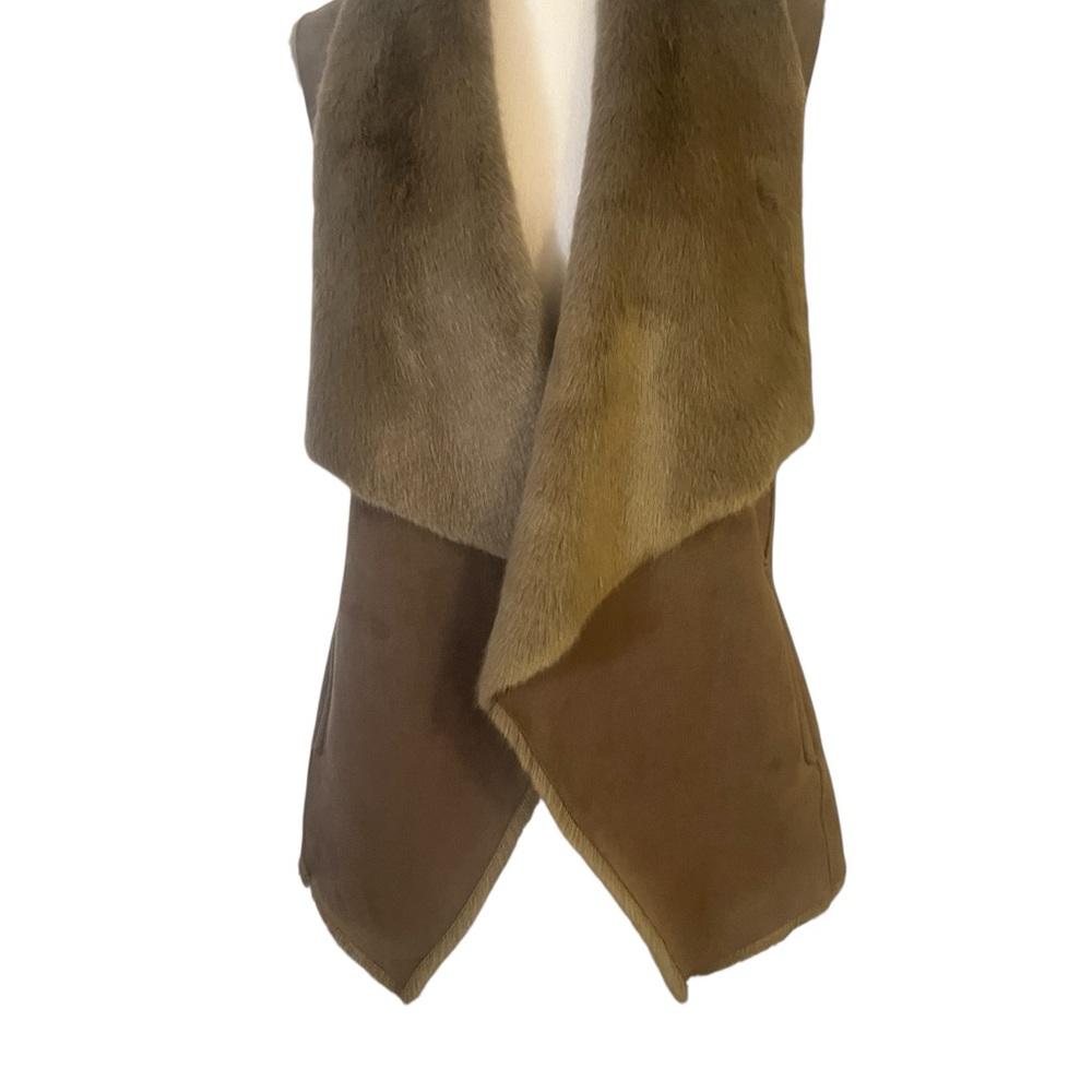 Love Token Reversible Faux Fur and Faux Suede Open Front Vest Taupe Size M